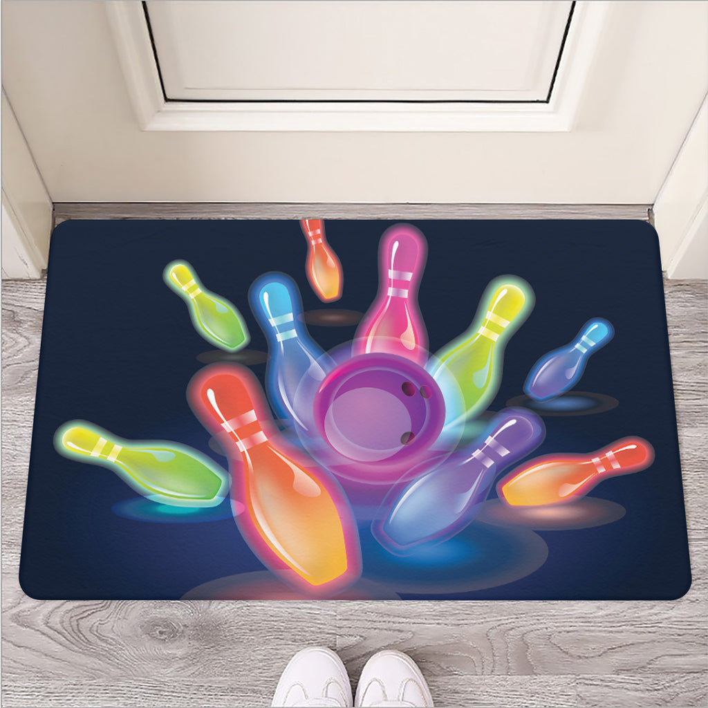 Light Up Bowling Pins Print Rubber Doormat