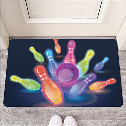 Light Up Bowling Pins Print Rubber Doormat