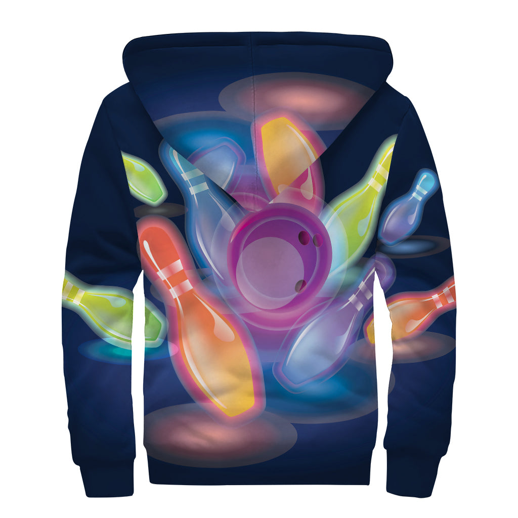 Light Up Bowling Pins Print Sherpa Lined Zip Up Hoodie
