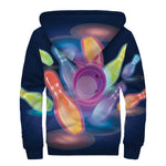 Light Up Bowling Pins Print Sherpa Lined Zip Up Hoodie