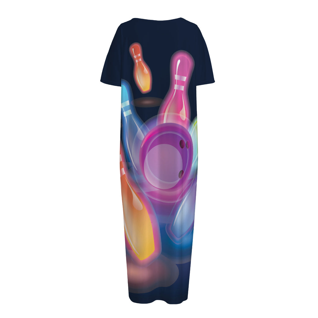 Light Up Bowling Pins Print Short Sleeve Long Nightdress