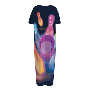 Light Up Bowling Pins Print Short Sleeve Long Nightdress