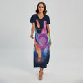 Light Up Bowling Pins Print Short Sleeve Maxi Dress