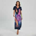 Light Up Bowling Pins Print Short Sleeve Maxi Dress