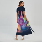 Light Up Bowling Pins Print Short Sleeve Maxi Dress