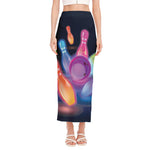 Light Up Bowling Pins Print Side Slit Maxi Skirt