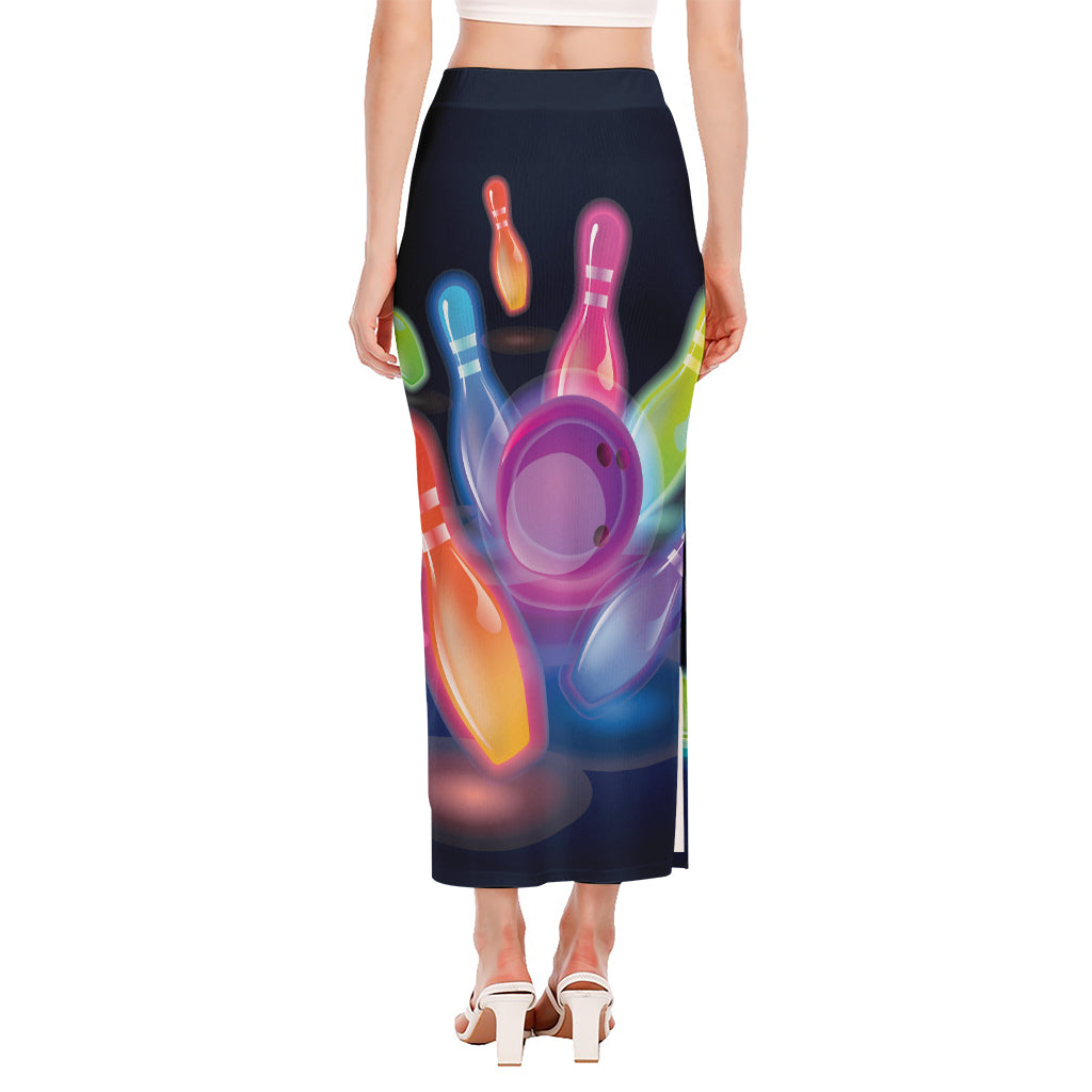 Light Up Bowling Pins Print Side Slit Maxi Skirt