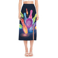 Light Up Bowling Pins Print Side Slit Midi Skirt