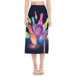 Light Up Bowling Pins Print Side Slit Midi Skirt