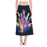 Light Up Bowling Pins Print Side Slit Midi Skirt