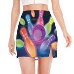 Light Up Bowling Pins Print Side Slit Mini Skirt
