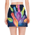 Light Up Bowling Pins Print Side Slit Mini Skirt