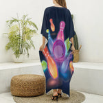Light Up Bowling Pins Print Silk V-Neck Kaftan Dress