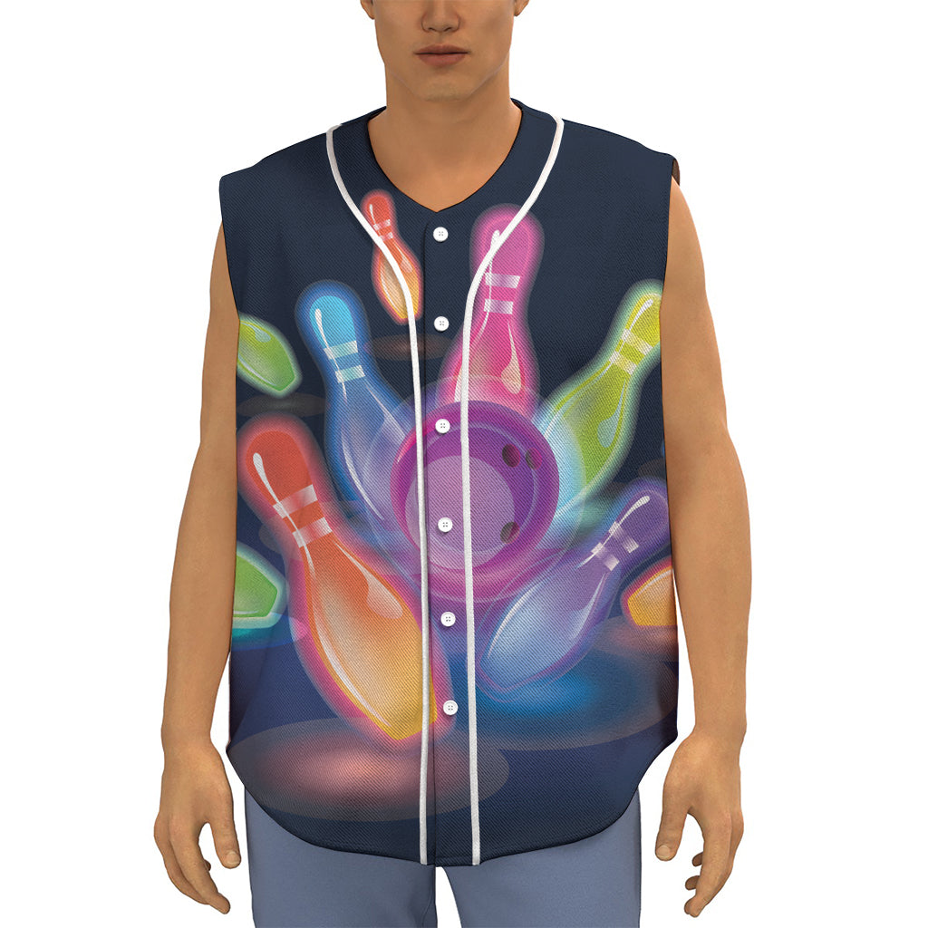 Light Up Bowling Pins Print Sleeveless Baseball Jersey