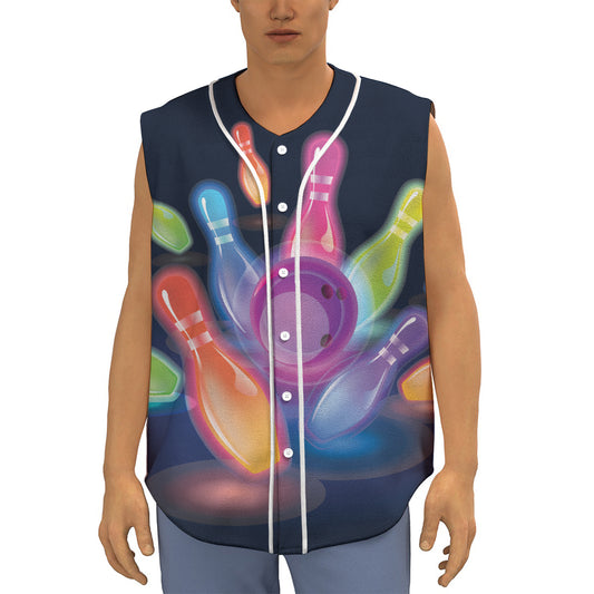 Light Up Bowling Pins Print Sleeveless Baseball Jersey