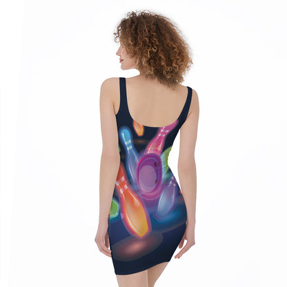 Light Up Bowling Pins Print Sleeveless Bodycon Dress