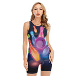 Light Up Bowling Pins Print Sleeveless One Piece Swimsuit