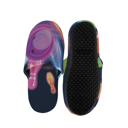 Light Up Bowling Pins Print Slippers