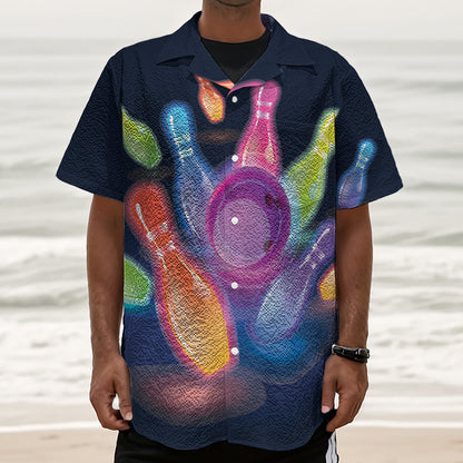 Light Up Bowling Pins Print Textured Short Sleeve Shirt