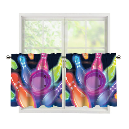 Light Up Bowling Pins Print Tier Curtains