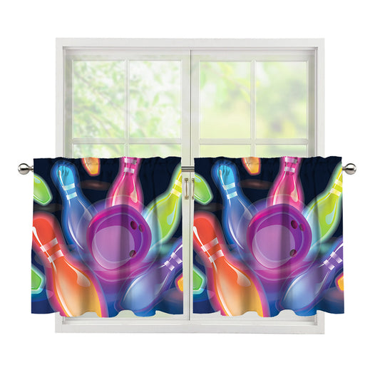 Light Up Bowling Pins Print Tier Curtains