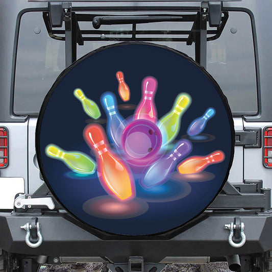 Light Up Bowling Pins Print Tire Cover