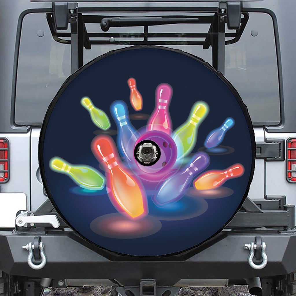 Light Up Bowling Pins Print Tire Cover With Camera Hole