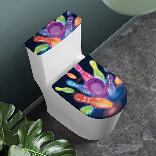 Light Up Bowling Pins Print Toilet Lid And Tank Cover Set