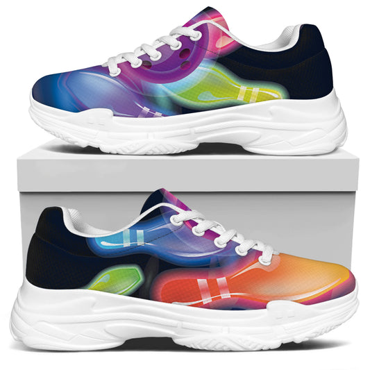 Light Up Bowling Pins Print White Chunky Shoes