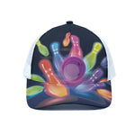 Light Up Bowling Pins Print White Mesh Trucker Cap