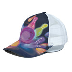 Light Up Bowling Pins Print White Mesh Trucker Cap