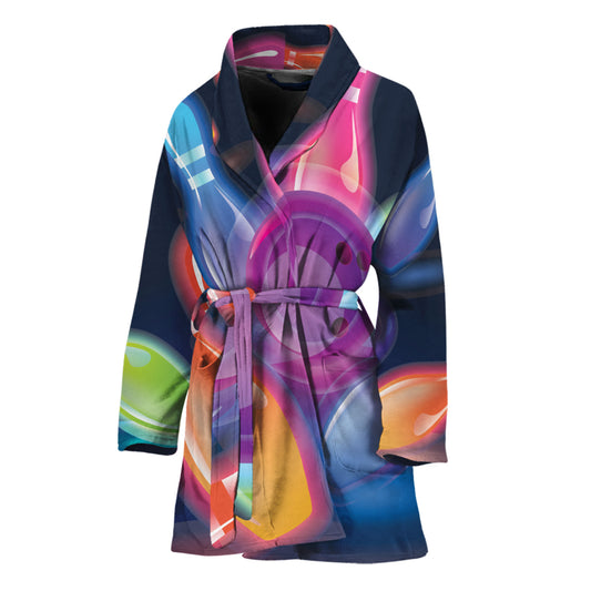 Light Up Bowling Pins Print Women's Bathrobe