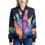 Light Up Bowling Pins Print Women's Bomber Jacket