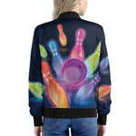 Light Up Bowling Pins Print Women's Bomber Jacket