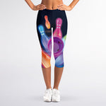 Light Up Bowling Pins Print Women's Capri Leggings
