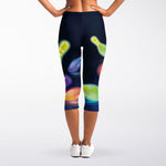 Light Up Bowling Pins Print Women's Capri Leggings