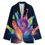 Light Up Bowling Pins Print Women's Cotton Blazer