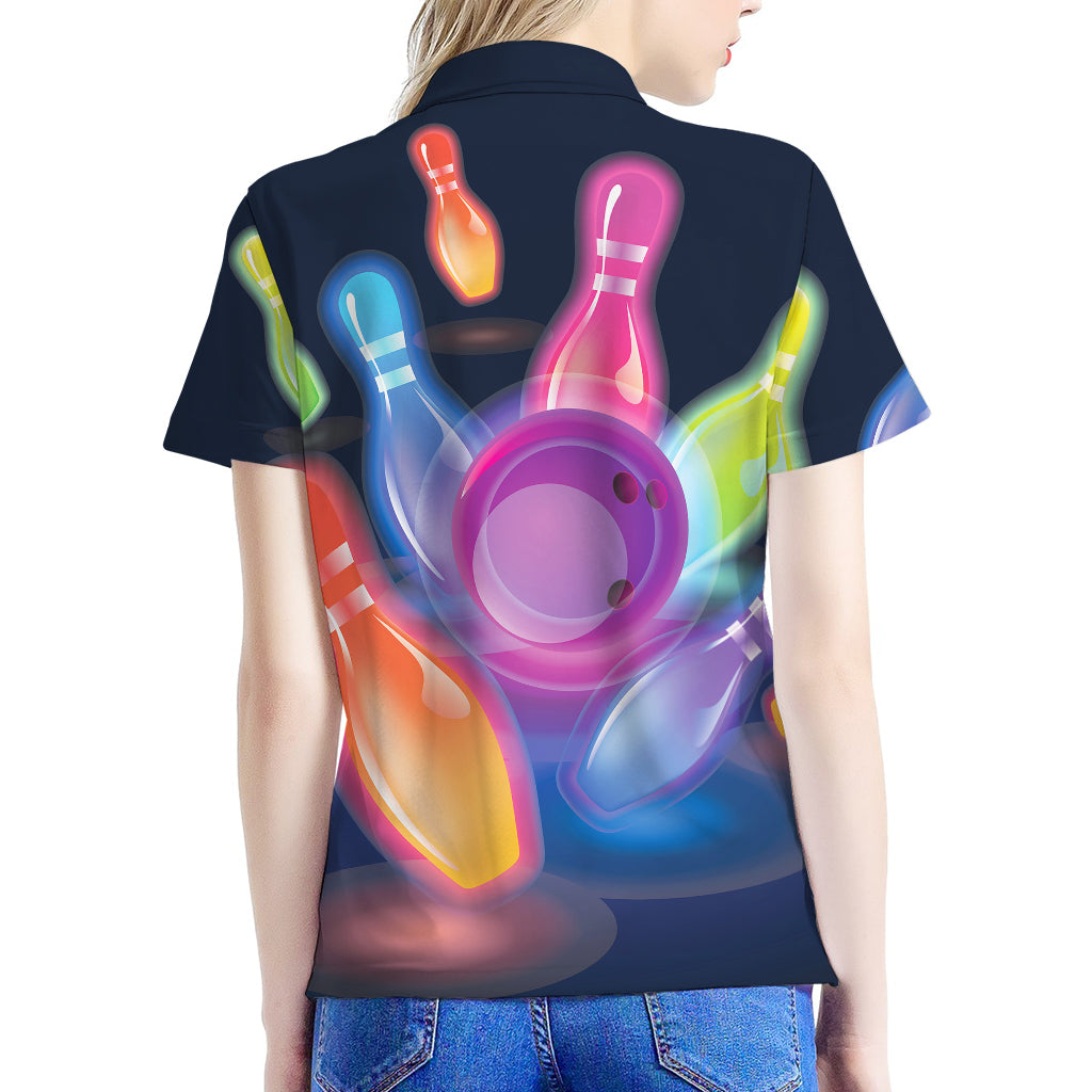 Light Up Bowling Pins Print Women's Polo Shirt
