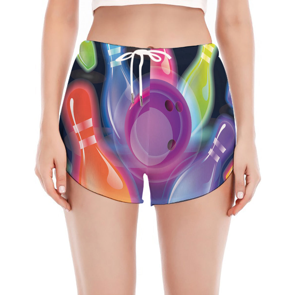 Light Up Bowling Pins Print Women's Split Running Shorts