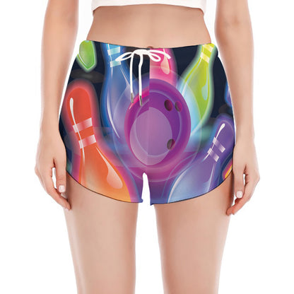 Light Up Bowling Pins Print Women's Split Running Shorts