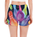 Light Up Bowling Pins Print Women's Split Running Shorts