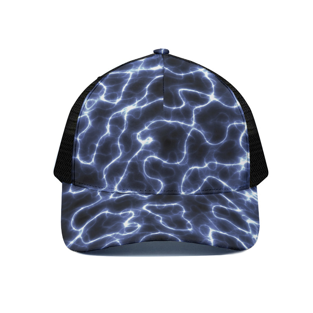 Lightning Chain Print Black Mesh Trucker Cap
