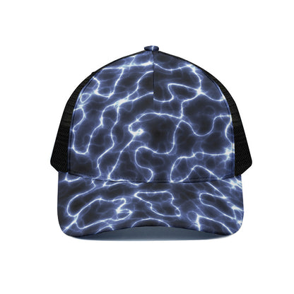 Lightning Chain Print Black Mesh Trucker Cap