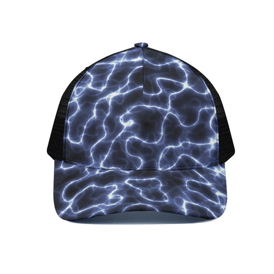 Lightning Chain Print Black Mesh Trucker Cap