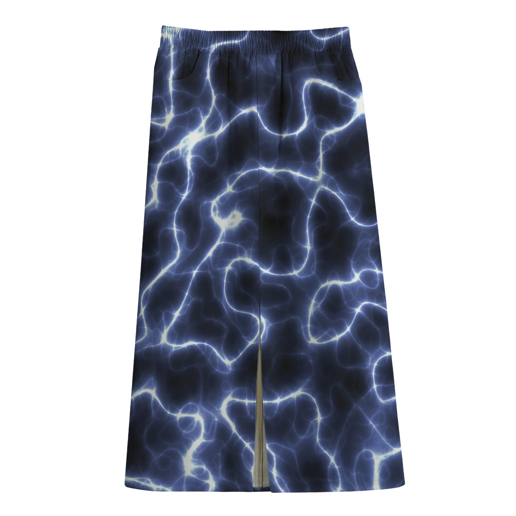 Lightning Chain Print Cotton Front Slit Maxi Skirt