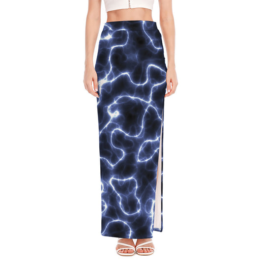 Lightning Chain Print High Slit Maxi Skirt