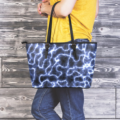Lightning Chain Print Leather Tote Bag