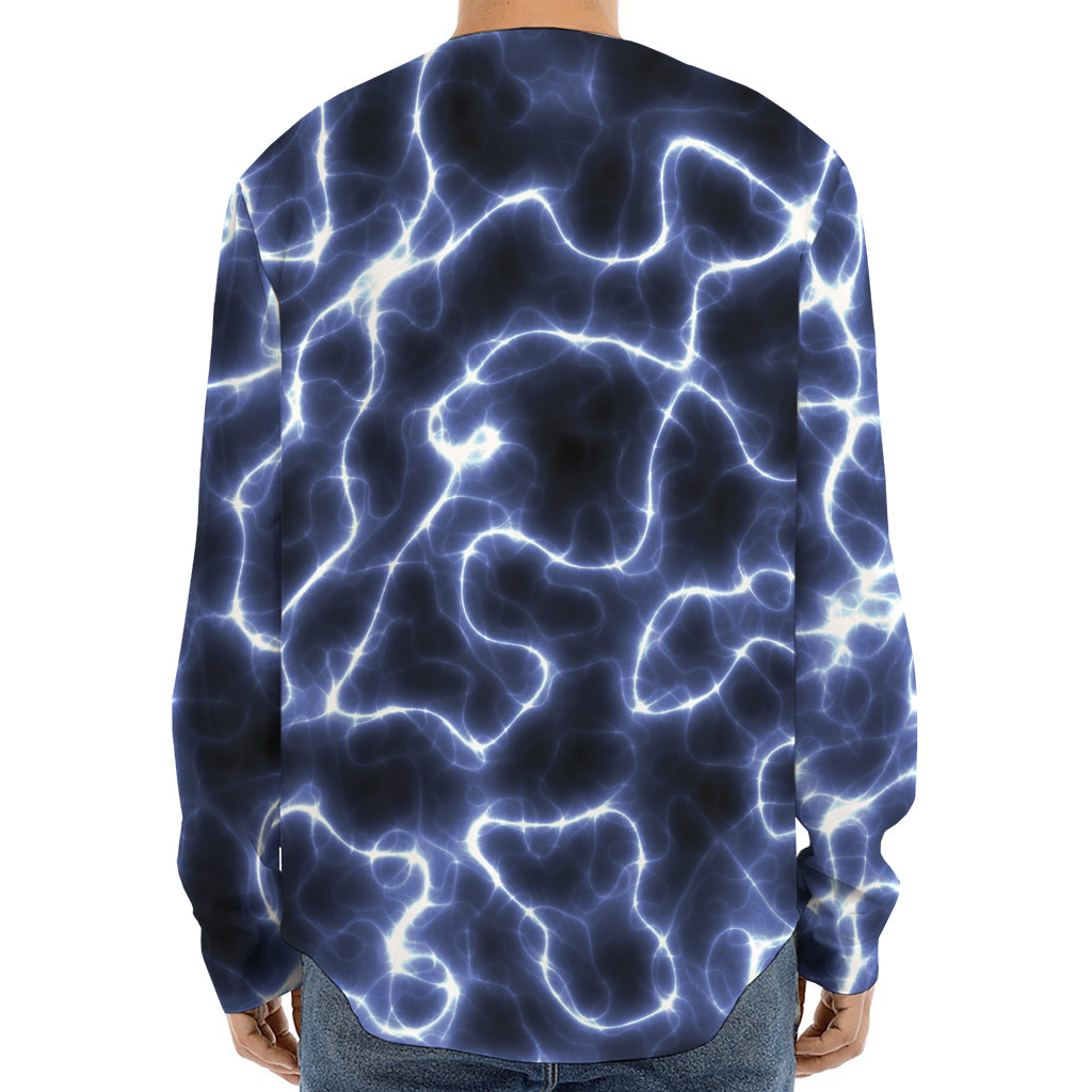 Lightning Chain Print Long Sleeve Baseball Jersey