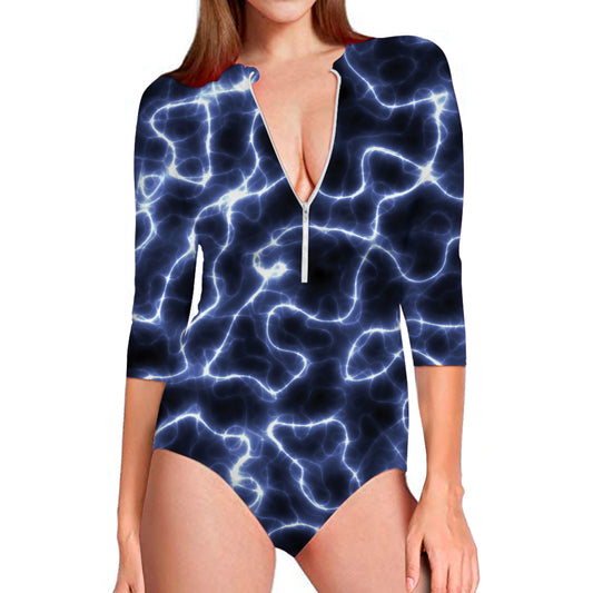Lightning Chain Print Long Sleeve Swimsuit