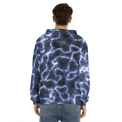 Lightning Chain Print Men's Velvet Pullover Hoodie